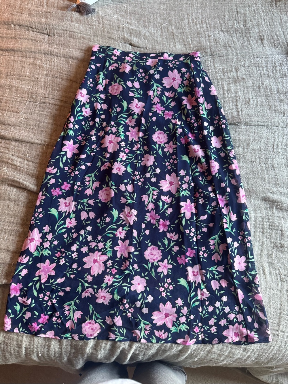 Amazon Navy A-Line Skirt with Pink Floral Print